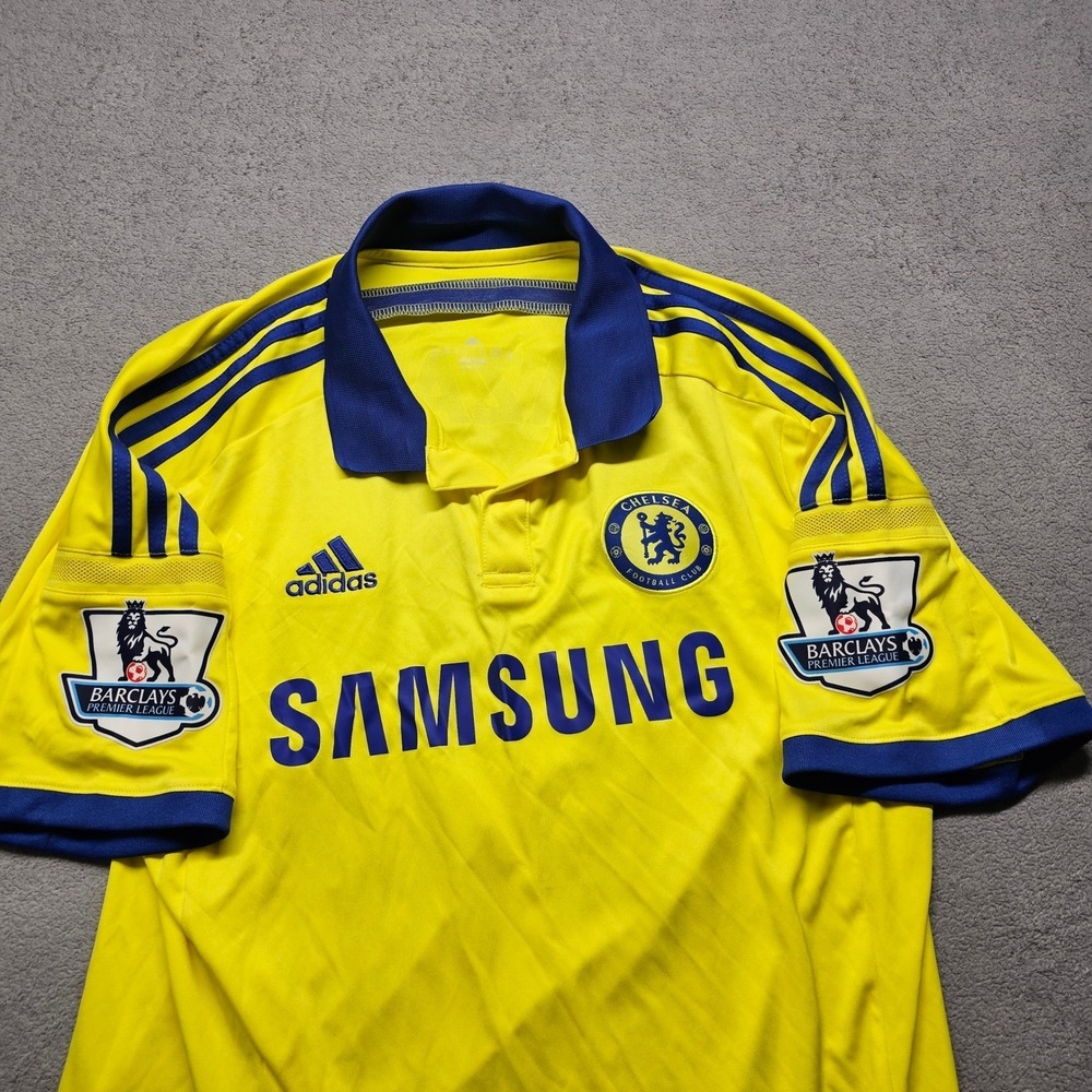 Chelsea 2014-15 Away FC Eden Hazard Jersey Men L Yellow Adidas Samsung Climacool - Picture 8 of 11